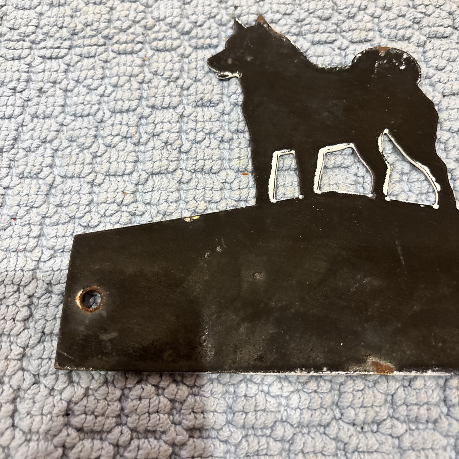 Vintage HEAVY STEEL Enamel Husky Tires Advertising Sign 8” A1