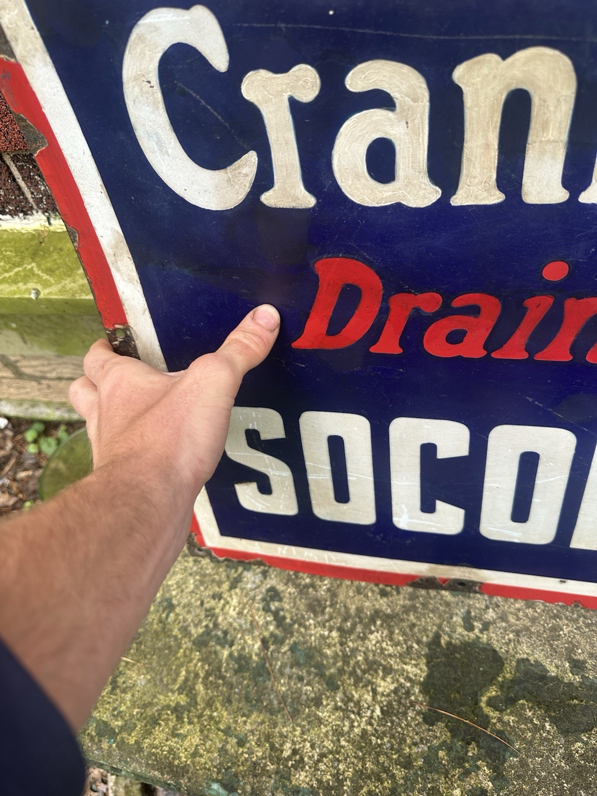 Socony Oil Crankcase Service Porcelain Sign 18” X 35.75” 1960s Gas station