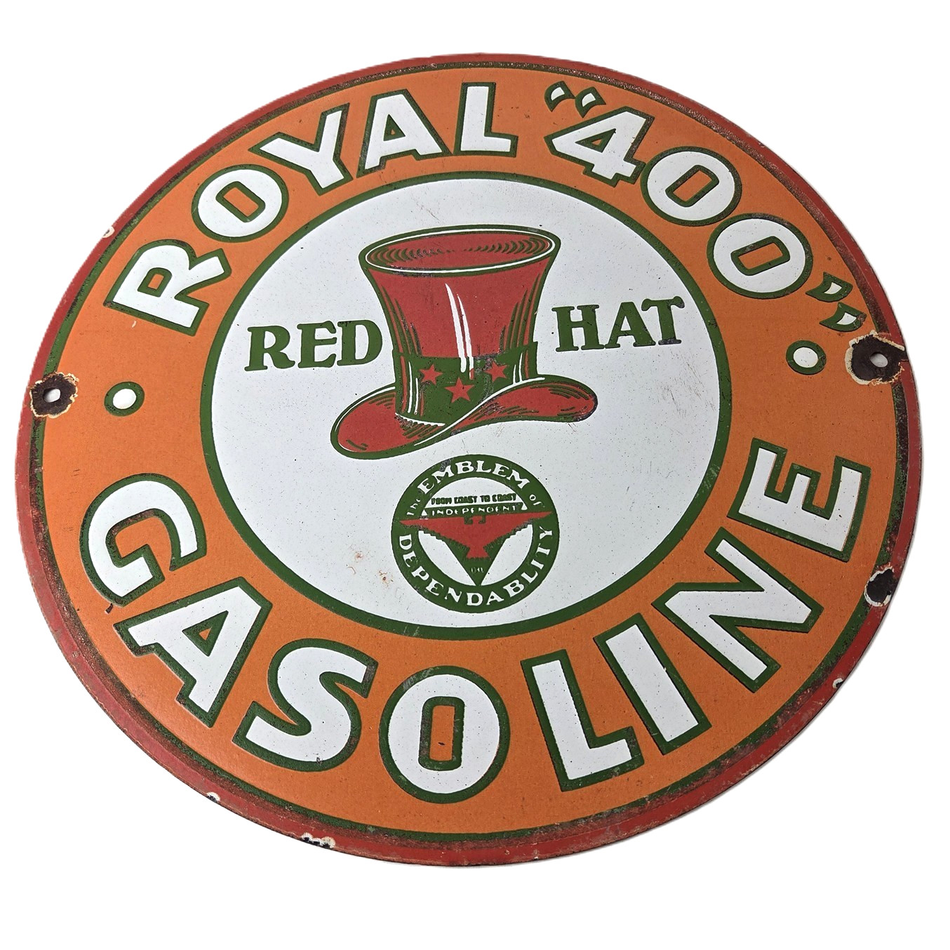Vintage Royal 400 Porcelain Sign – Gasoline Pump Service Red Hat Sign
