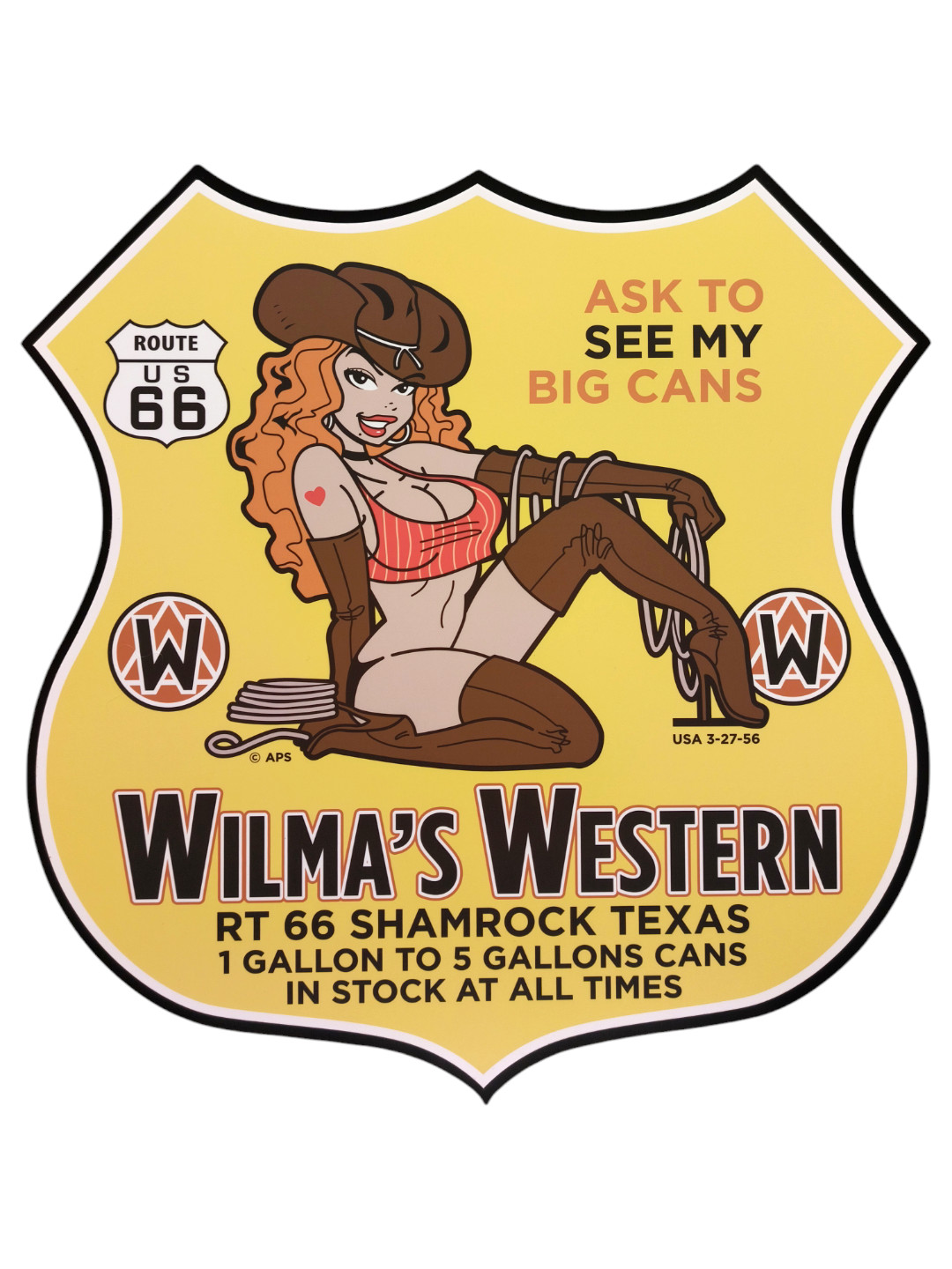 24″ Wilmas Western Route 66 Sign / Mens Vintage Garage Cowboy Pin-Up Wall Signs