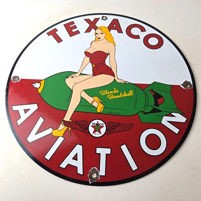 Vintage Texaco Gasoline Sign – Blonde Bombshell Gas Pump Ad Porcelain Sign