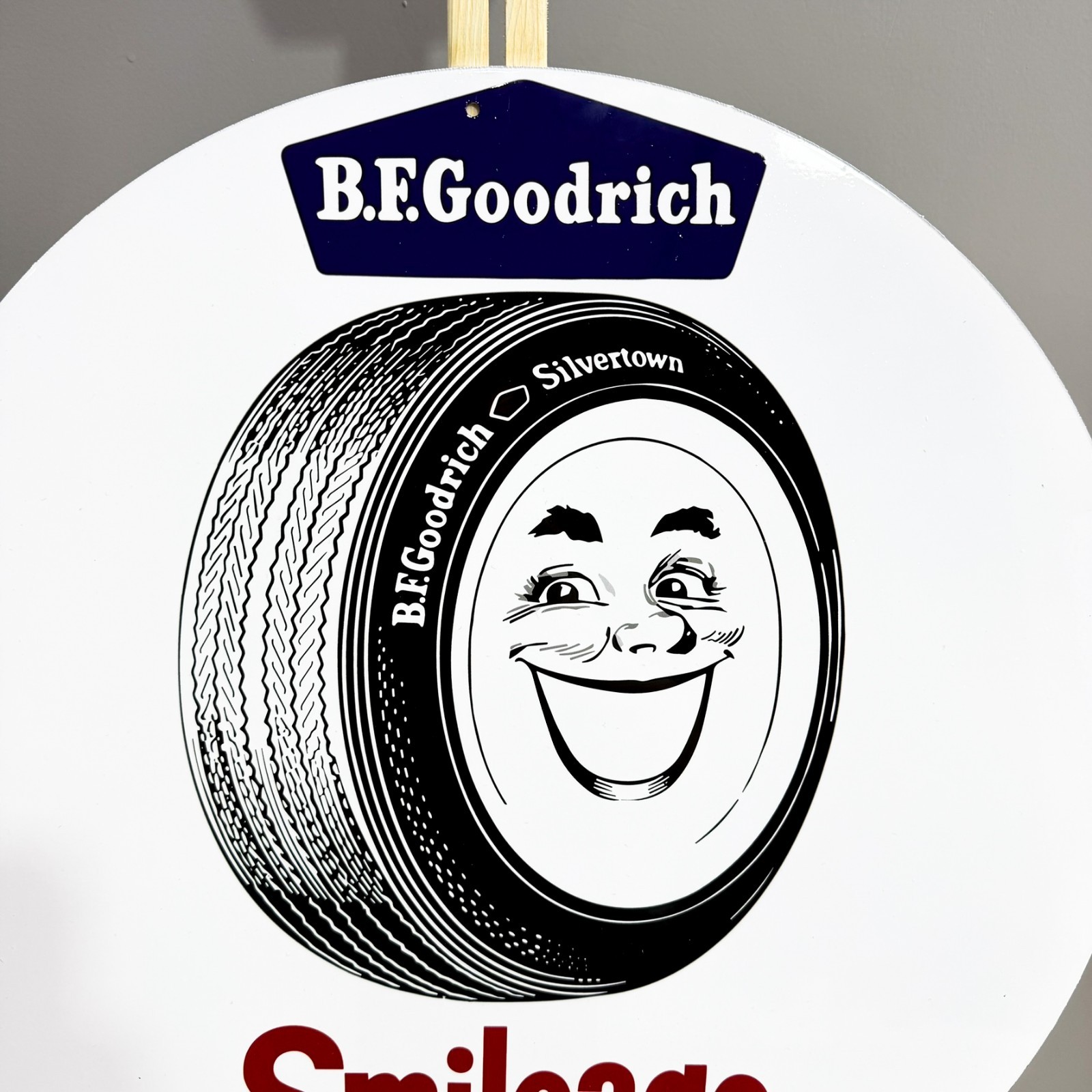 Vintage B.F. Goodrich Smileage Dealer Sign • Tire Garage Sign • 19.7″ (50cm)