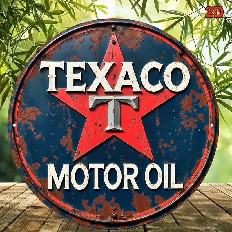 2D Flat, Tin Metal Signs Texaco Star Logo Vintage Gas Station Sign – Retro Red &