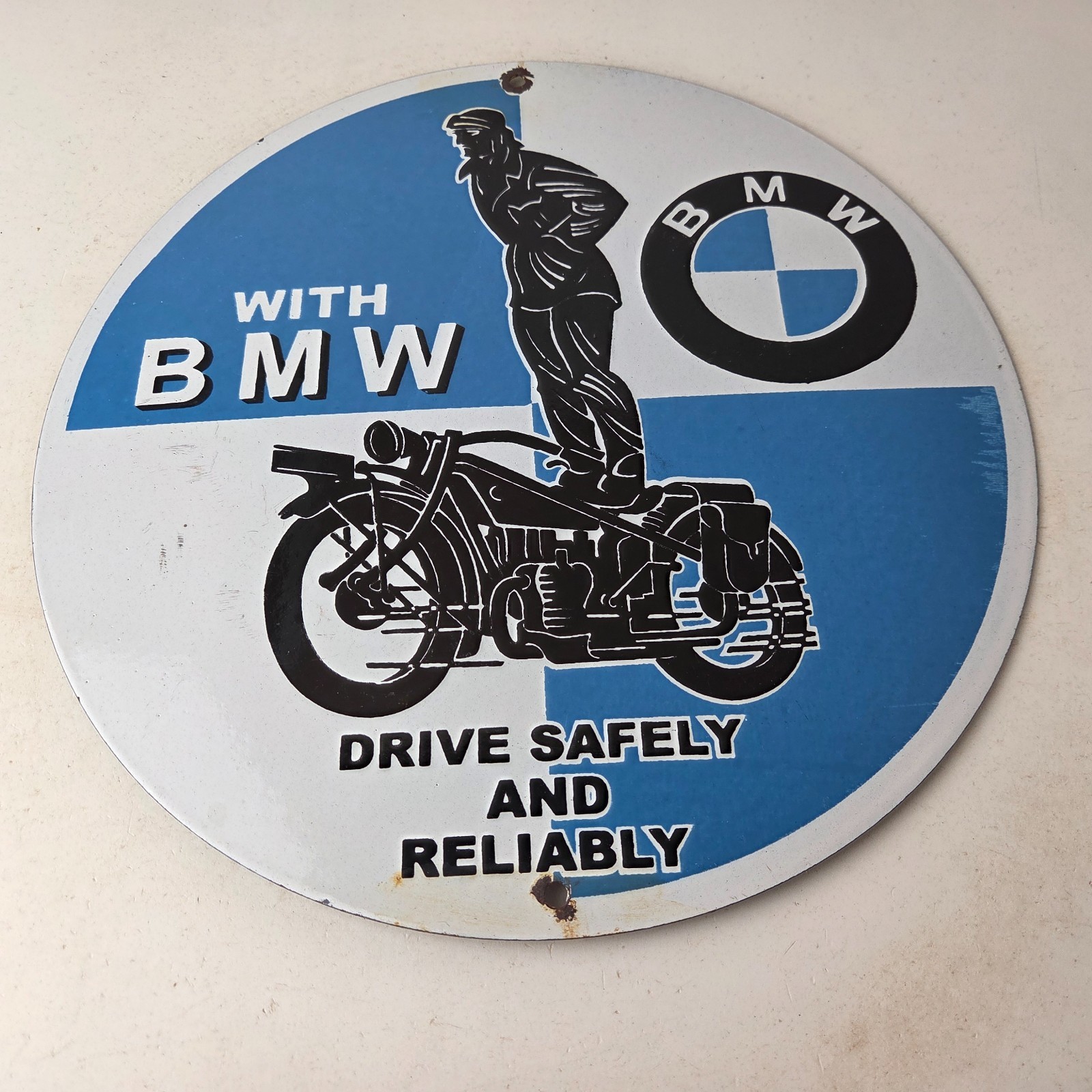 Vintage BMW Sign – Porcelain Metal Motorcycle Gas Pump Service Auto Sign