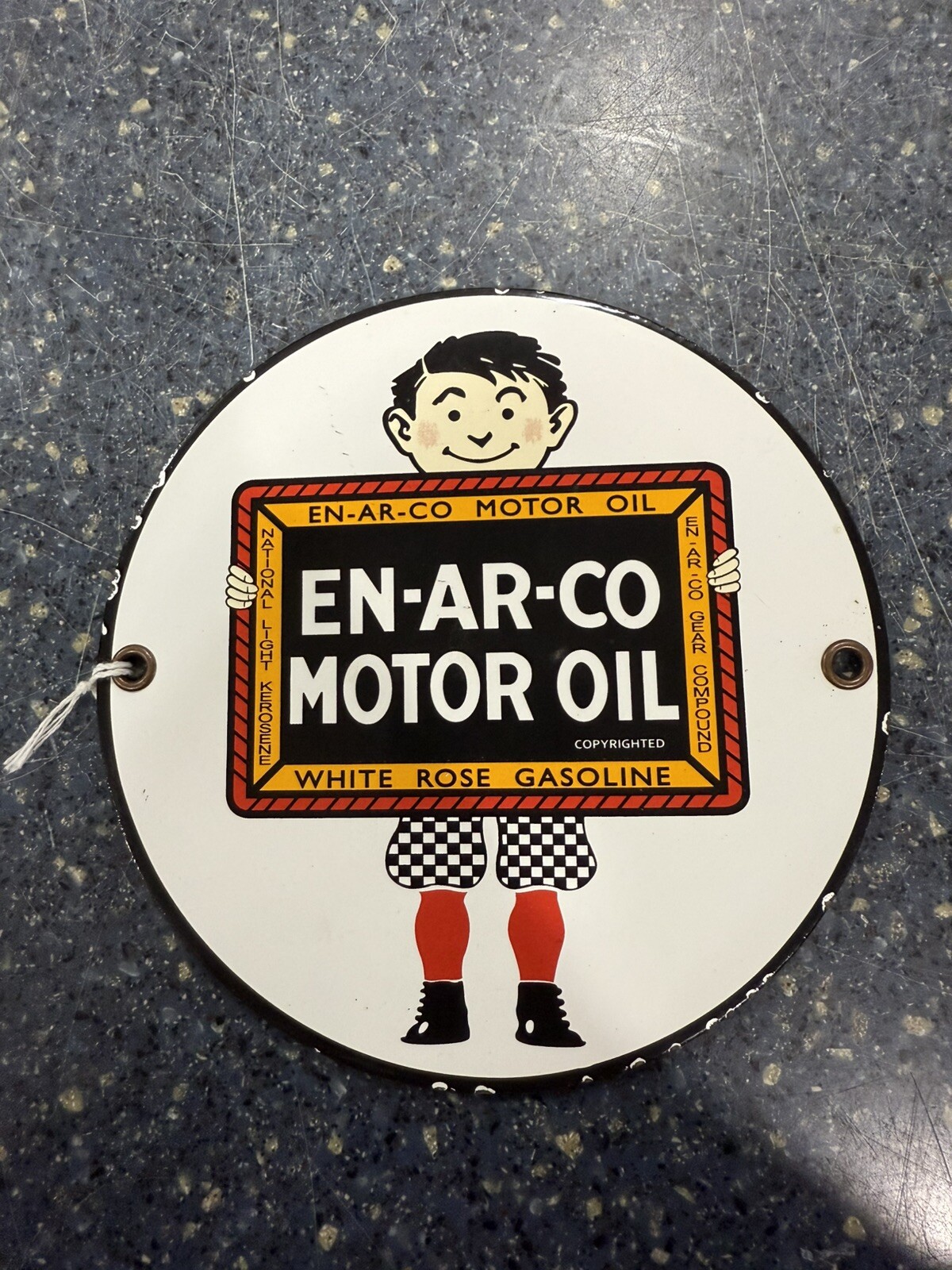 Vintage En-Ar-Co Motor Oil White Rose Gasoline Porcelain Gas Pump Plate Sign
