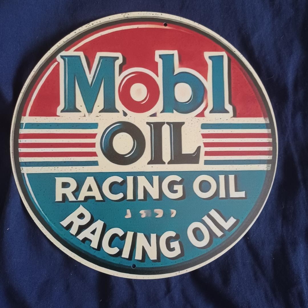 Mobil Racing Metal Sign 8″ Round Man Cave Garage Bar Gas Station Wall Art Auto