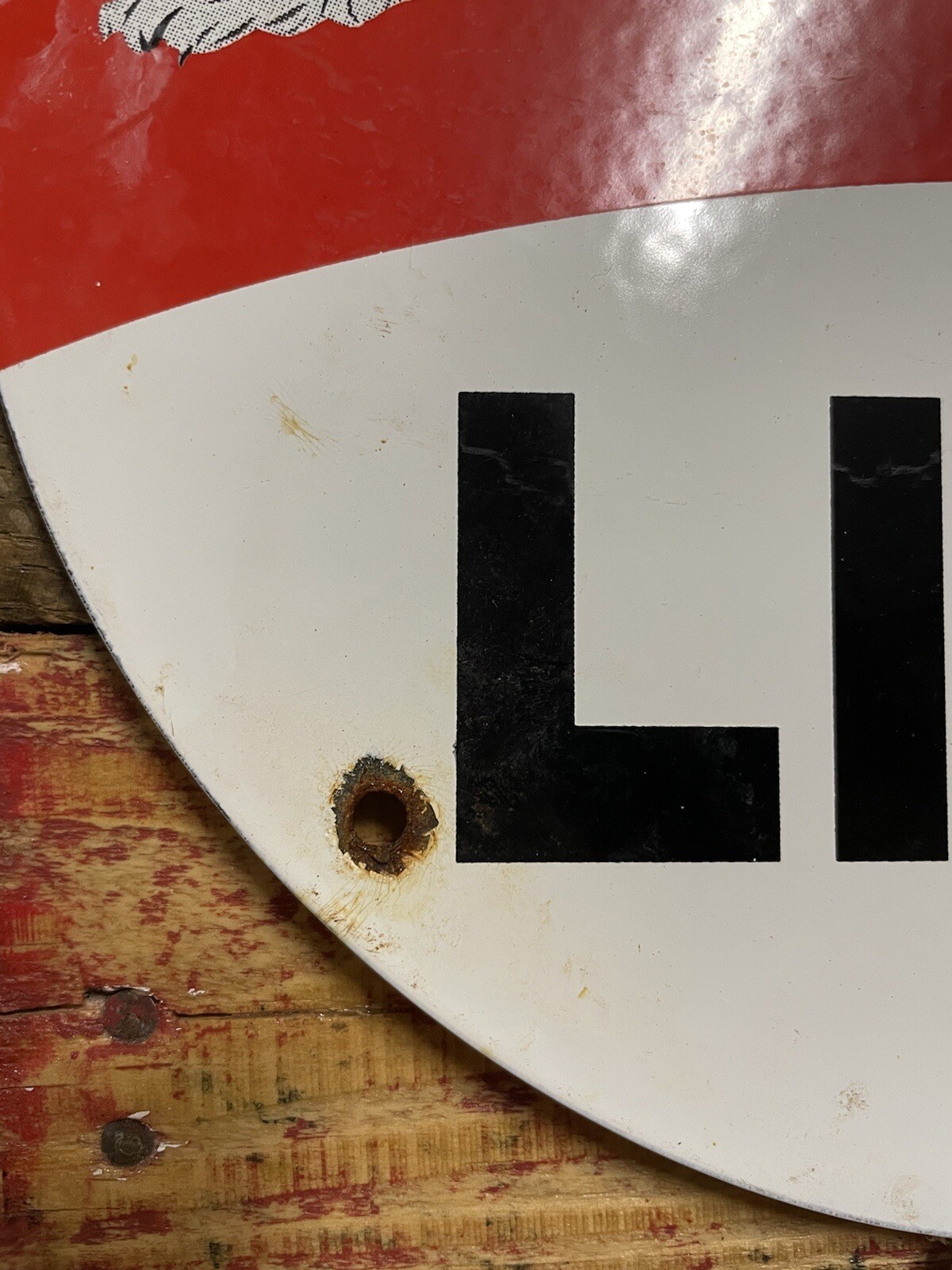 VINTAGE LION PORCELAIN SIGN GAS & OIL REPAIR GARAGE MECHANIC ADVERTISING LUBE