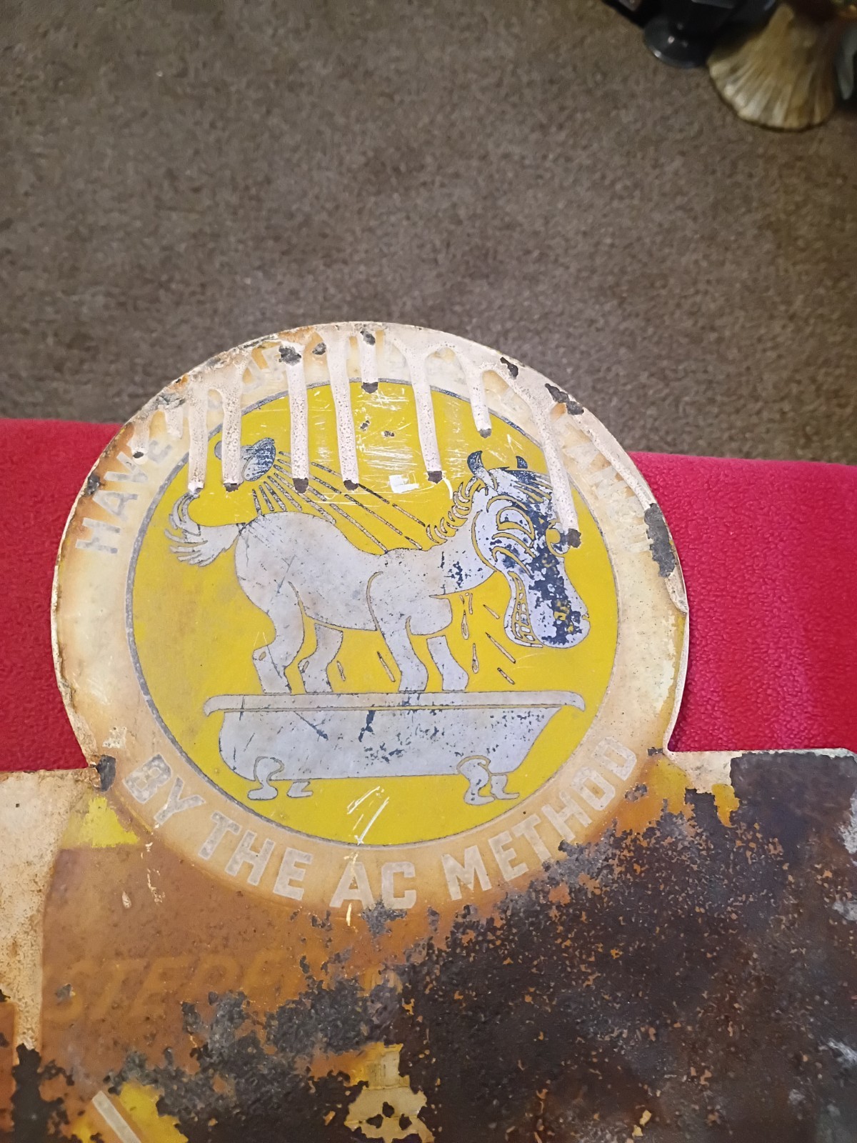 Vintage Original AC Spark Plugs Cleaning Station Sign Flange Gas Oil Rare Read