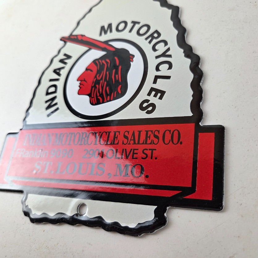 Vintage Indian Motorcycles Sign – Arrow Head Porcelain Gas Pump Sales Sign