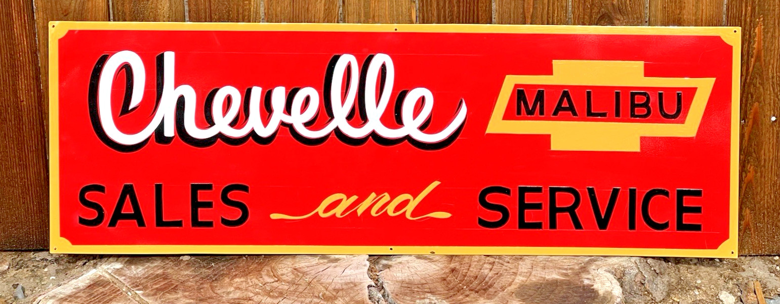 36″ CHEVELLE MALIBU SALES AND SERVICE SIGN Hand Painted CHEVROLET Shop Car ART