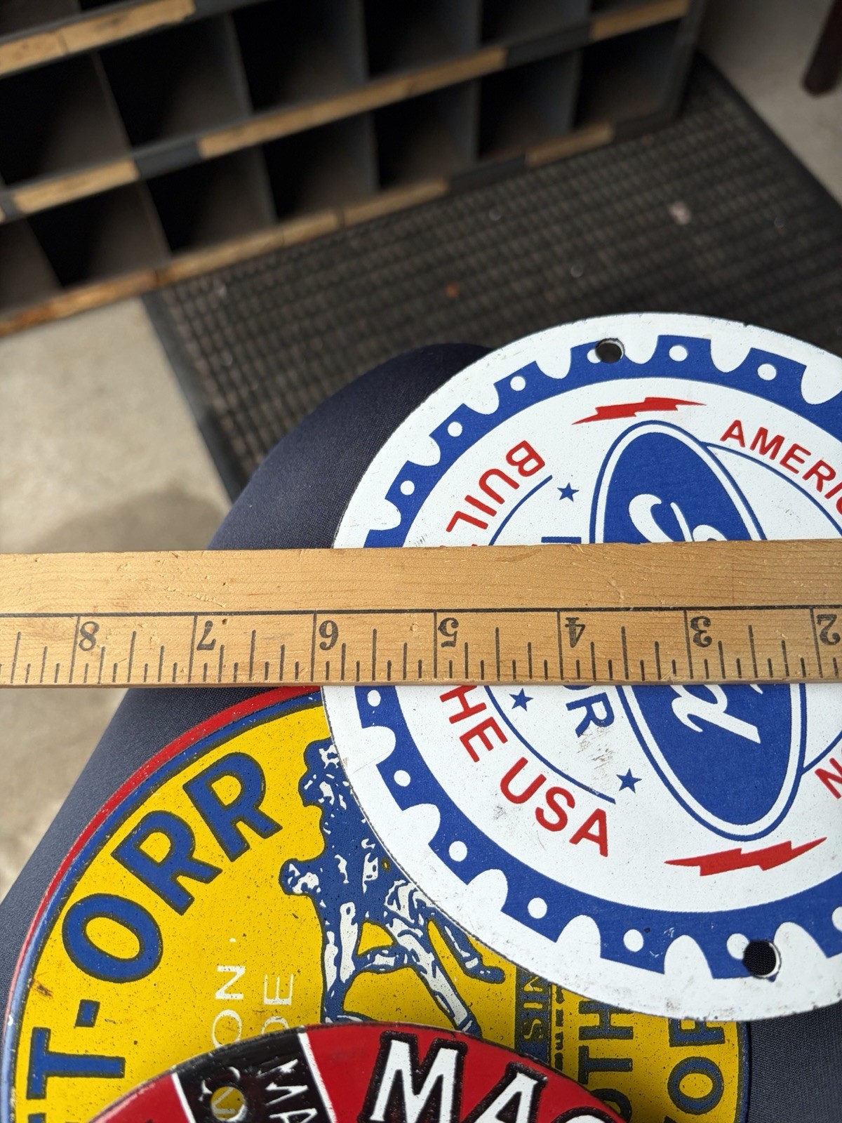 Round Porcelain American Tradition Ford Motor Co Built In The USA Sign