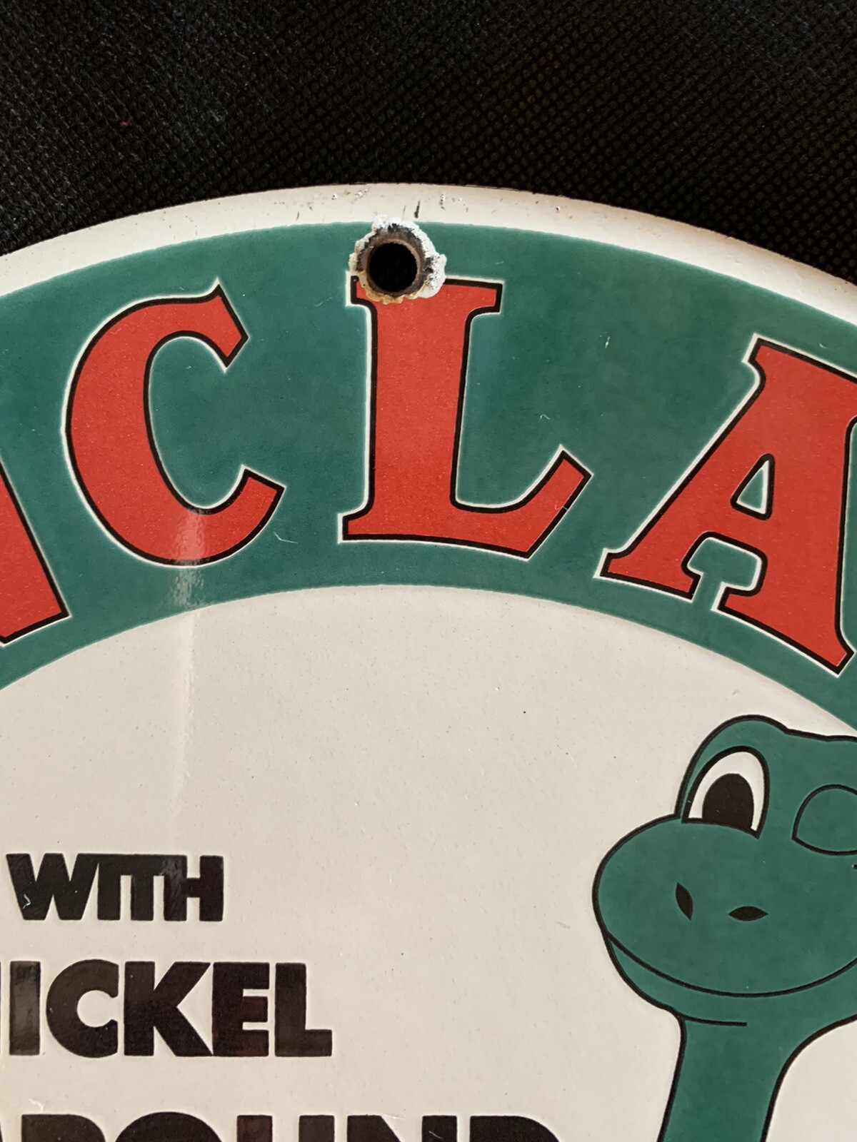 VINTAGE STYLE SINCLAIR GASOLINE WITH DINO THE DINOSAUR 12 INCH PORCELAIN SIGN .