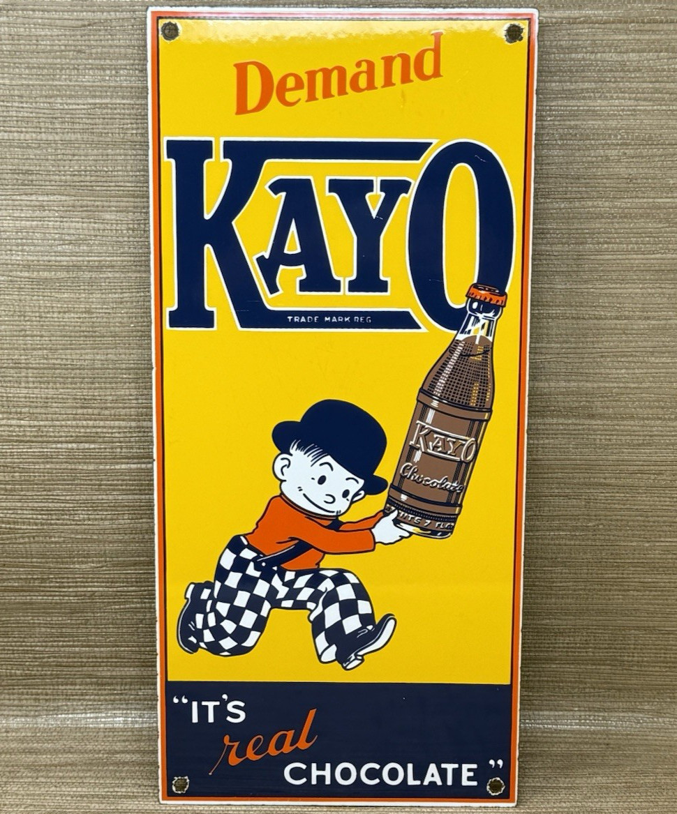 VINTAGE KAYO CHOCOLATE DRINK PORCELAIN SIGN COCA COLA GAS STATION PEPSI DEW OIL
