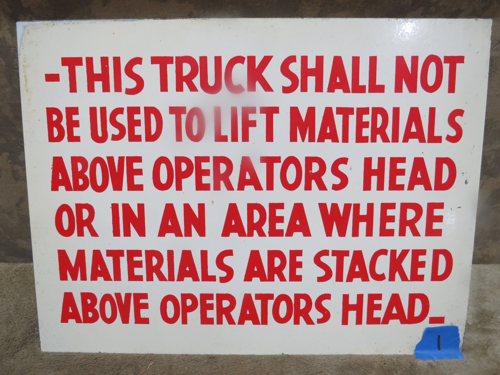 Vintage Metal Enamel Warning Sign Danger Lift Truck Operator 1 Man Cave She Shed