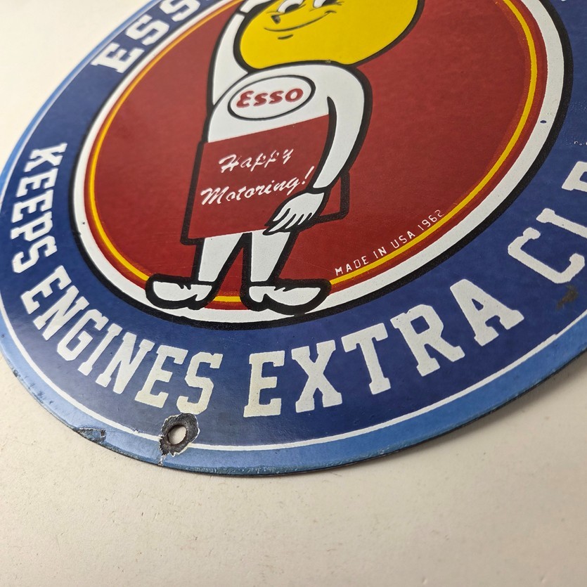 Vintage Esso Gasoline Sign – Gas Service Station Auto Oil Drop Porcelain Sign