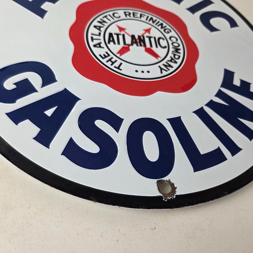 Vintage Atlantic Gasoline Sign – Gas Service Station Pump Porcelain Sign