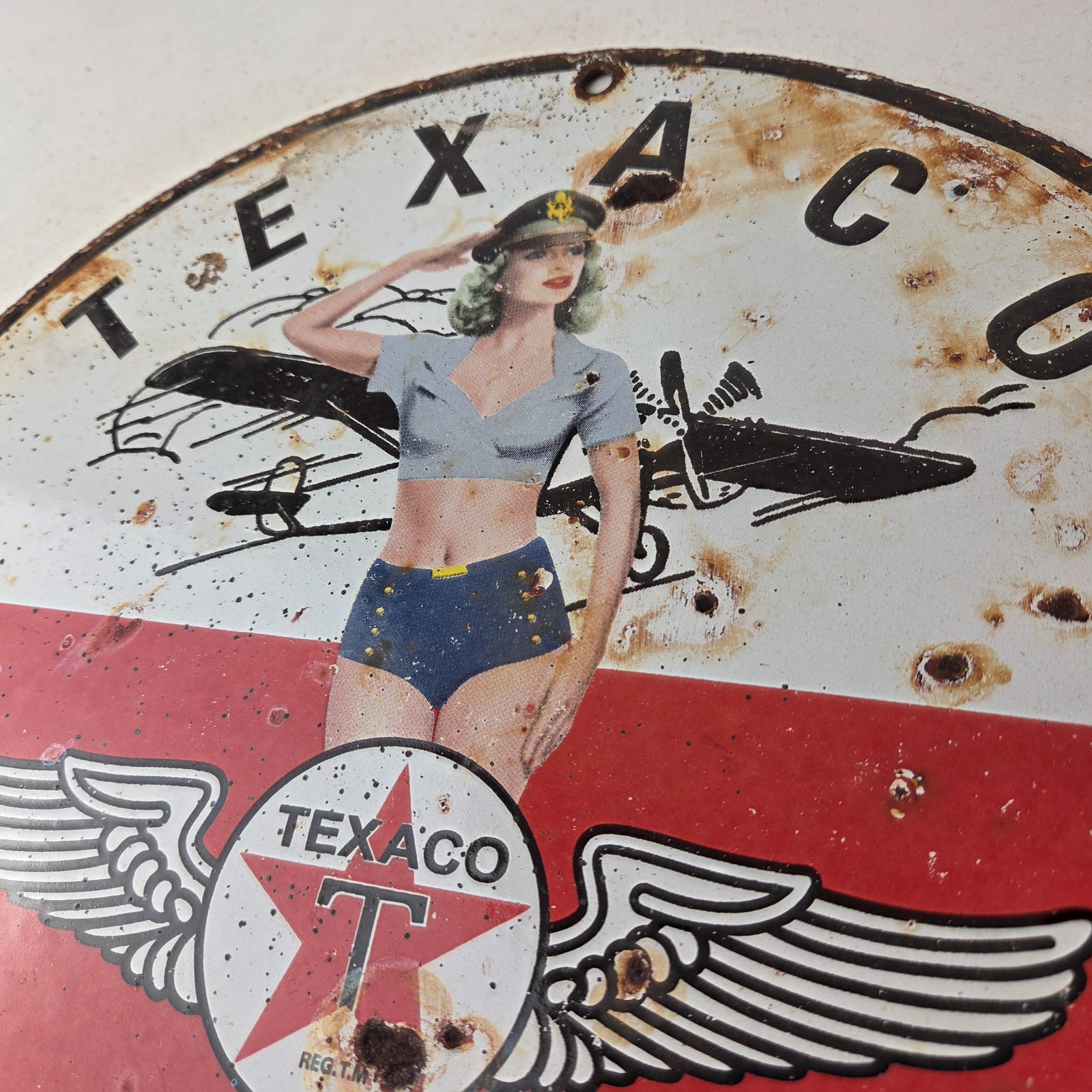 Vintage Texaco Gasoline Gas Pump Sign – Aviation Airplane Pinup Porcelain Sign
