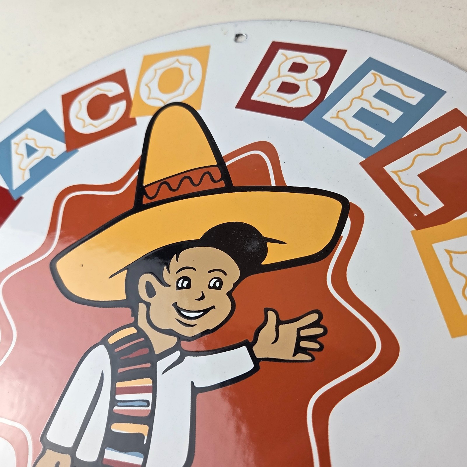 Vintage Taco Bell Sign – Porcelain Restaurant Fast Food Diner Gas Pump Sign