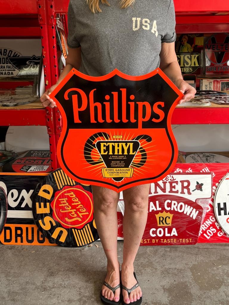 Vintage Style Metal Sign Phillips 66 Ethyl Gas NOT Porcelain 20×20 Made USA
