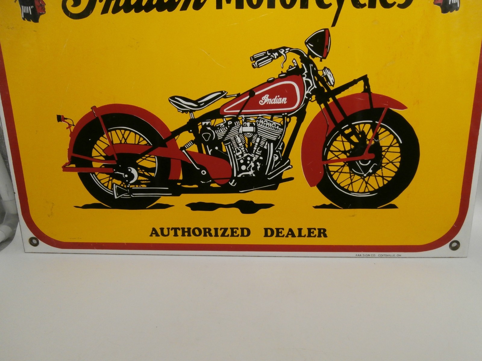 VINTAGE RARE” INDIAN MOTORCYCLES AUTHORIZED DEALER “PORCELAIN SIGN 17X11”