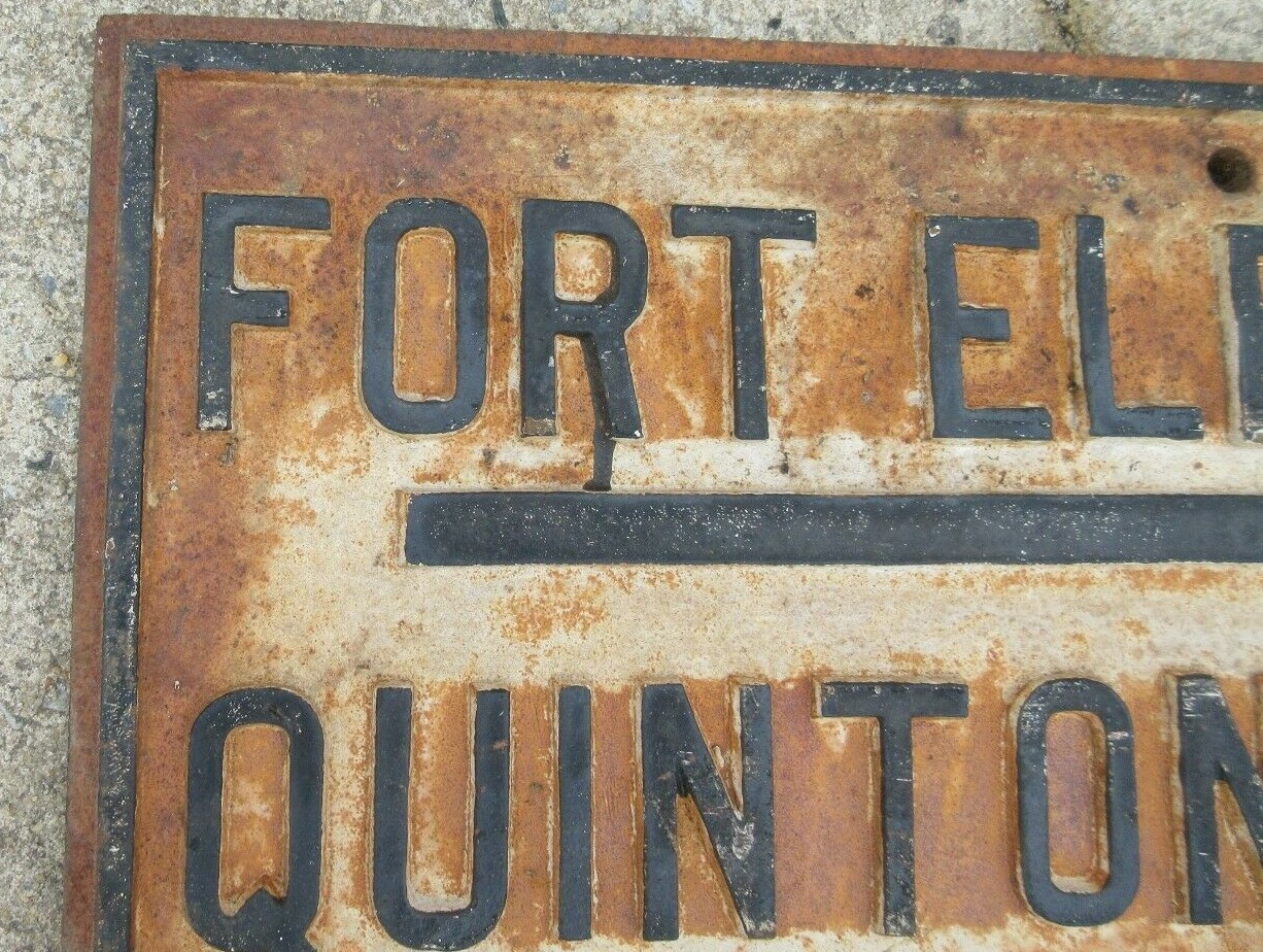 1890s Cast Iron Street Sign New Jersey Garden State Fort Elfsburg Quinton