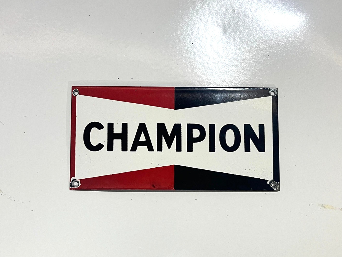 Champion Spark Plug Porcelain Vintage Enamel Sign Gas Oil Automotive Station 8×4