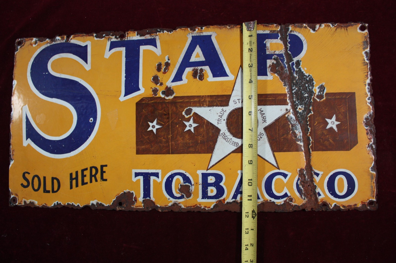 * ANTIQUE STAR TOBACCO PORCELAIN SIGN EARLY GENERAL STORE SURVIVOR 1920 1930 *