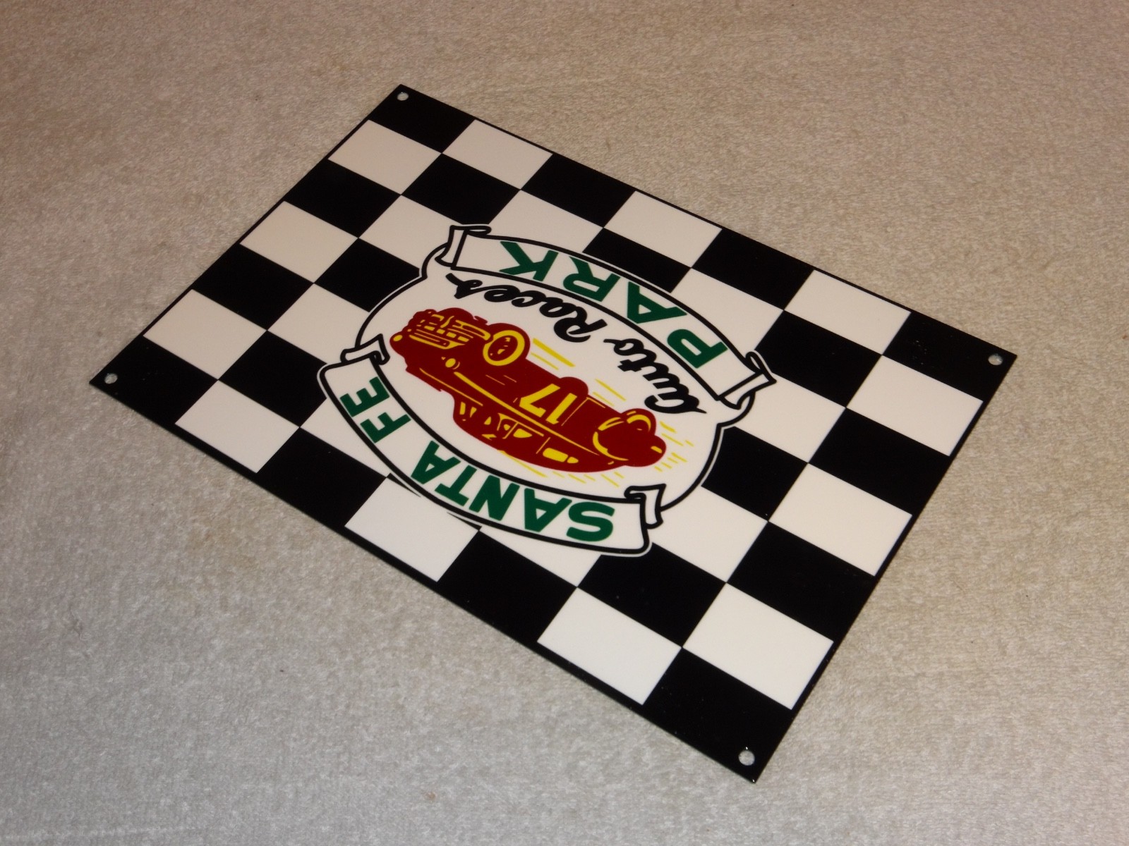 VINTAGE SANTA FE SPEEDWAY AUTO CAR, TRUCK RACES CHICAGO METAL GASOLINE OIL SIGN