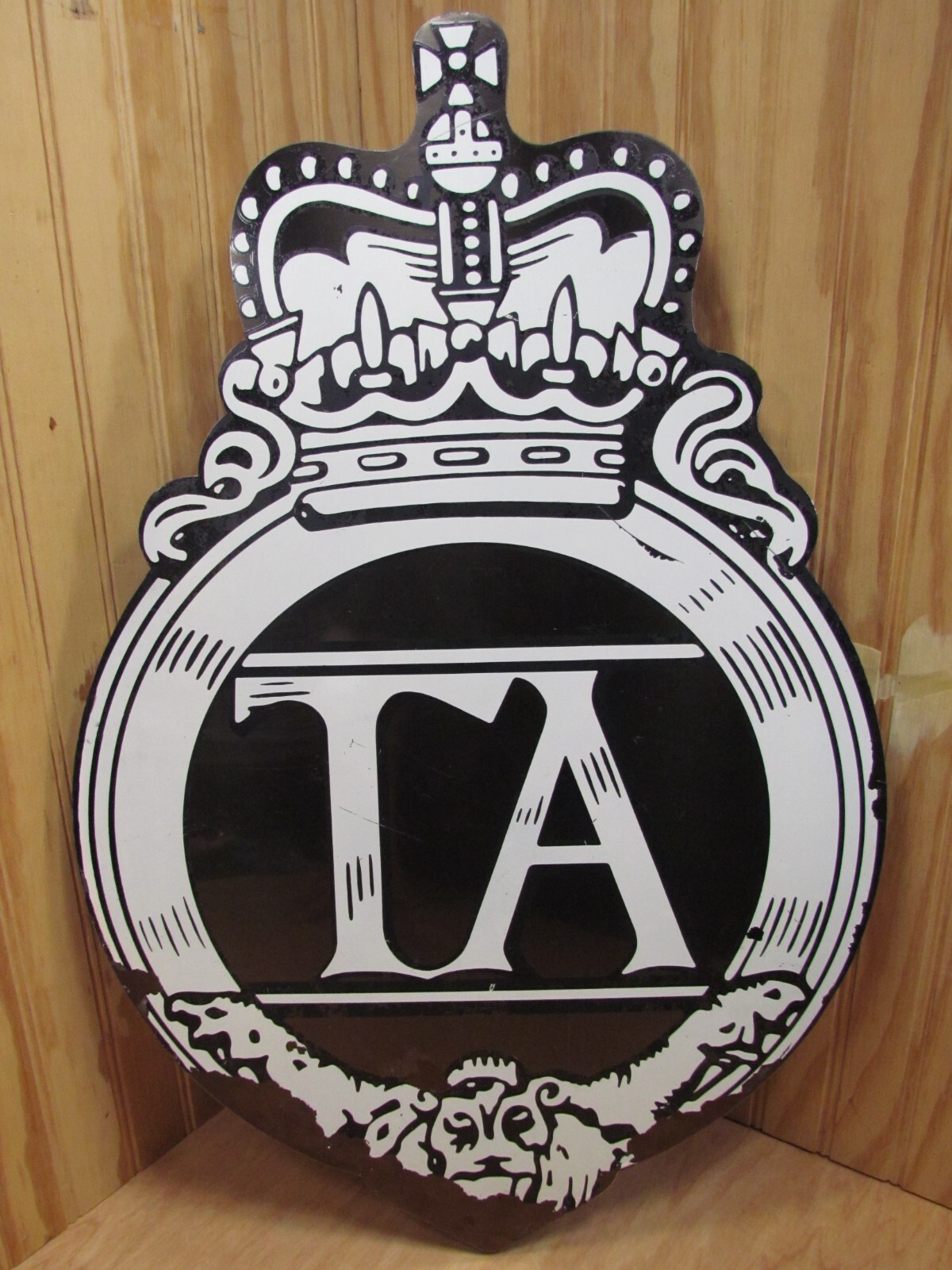 Original Vintage British England Crown Lion TA Metal Sign Heavy Handmade 24”x16”