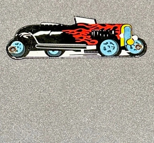 VINTAGE HOT ROD RACER PORCELAIN SIGN GAS OIL CAR TRUCK MOTORCYCLE