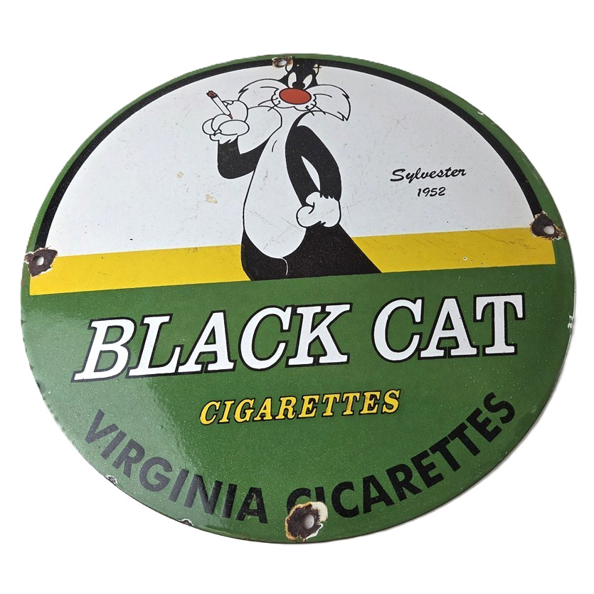 Vintage Black Cat Cigarettes Sign – Porcelain Tobacco Advertisement Gas Sign