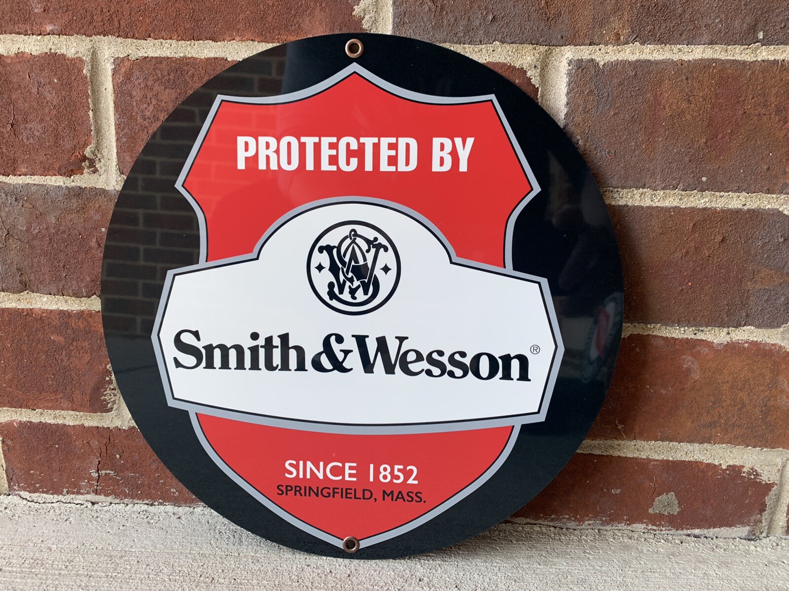Gun Vintage Style Round Metal Sign ammunition rifle revolver