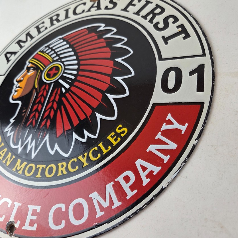 Vintage Indian Motorcycles Porcelain Sign – Americas First Sales Gas Pump Sign