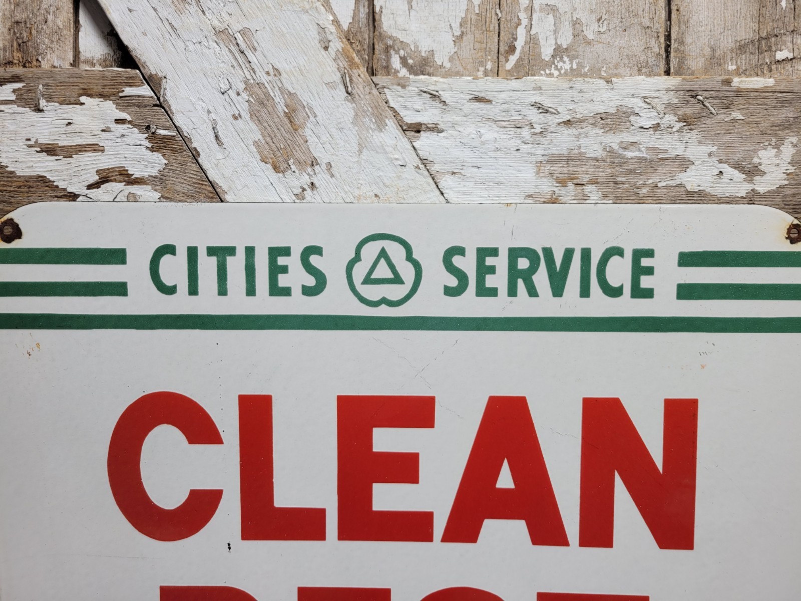 VINTAGE CITIES SERVICES PORCELAIN SIGN OLD GAS STATION RESTROOM BATHROOM TOILET