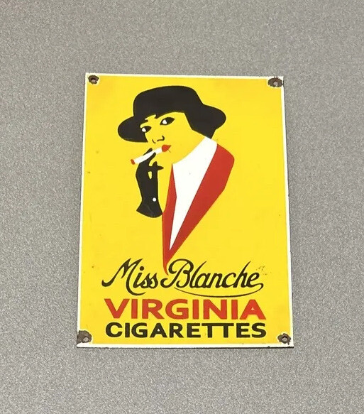 VINTAGE 12” VIRGINIA CIGARETTES PORCELAIN SIGN CAR GAS OIL TRUCK GASOLINE AUTO