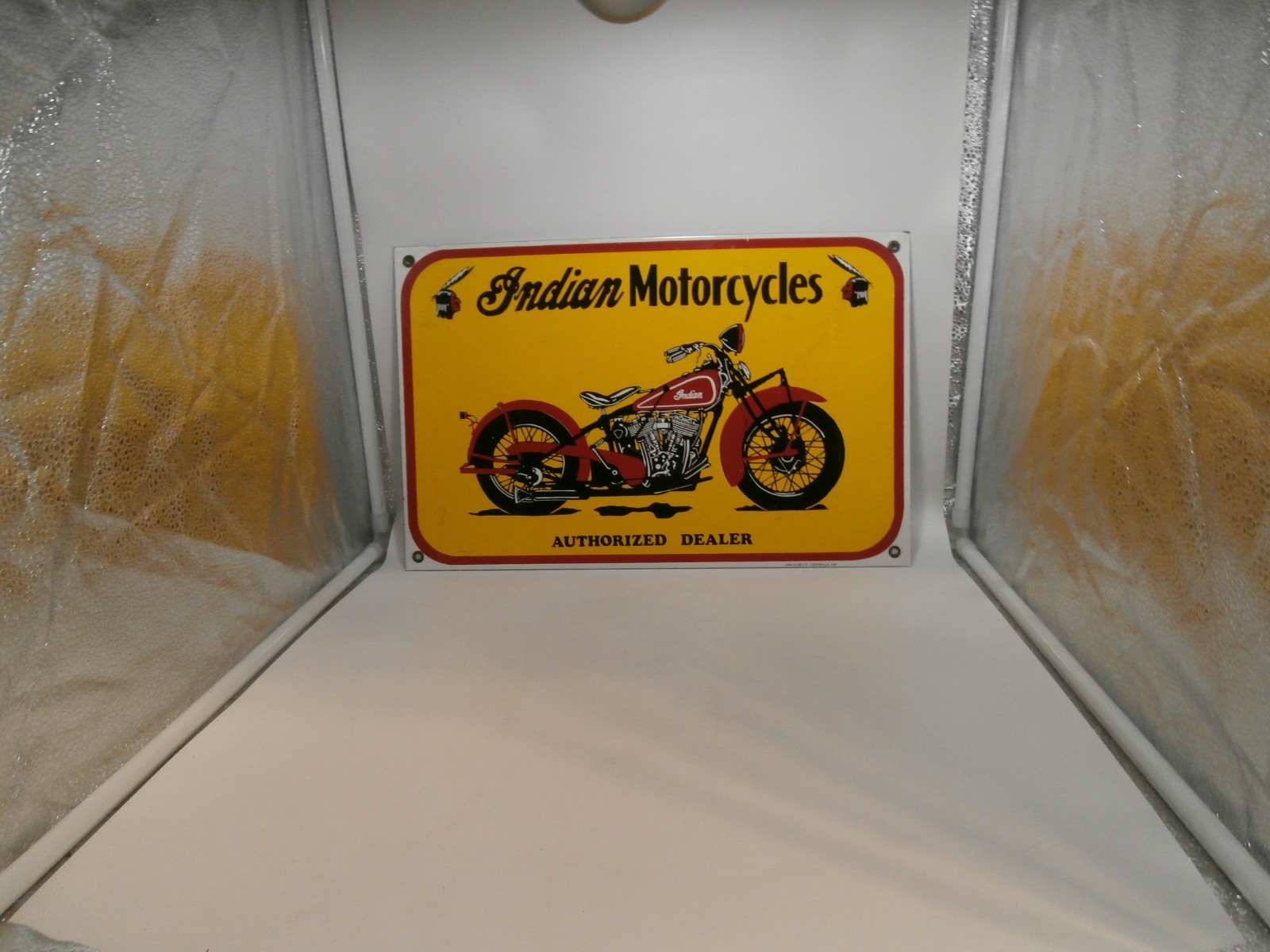 VINTAGE RARE” INDIAN MOTORCYCLES AUTHORIZED DEALER “PORCELAIN SIGN 17X11”