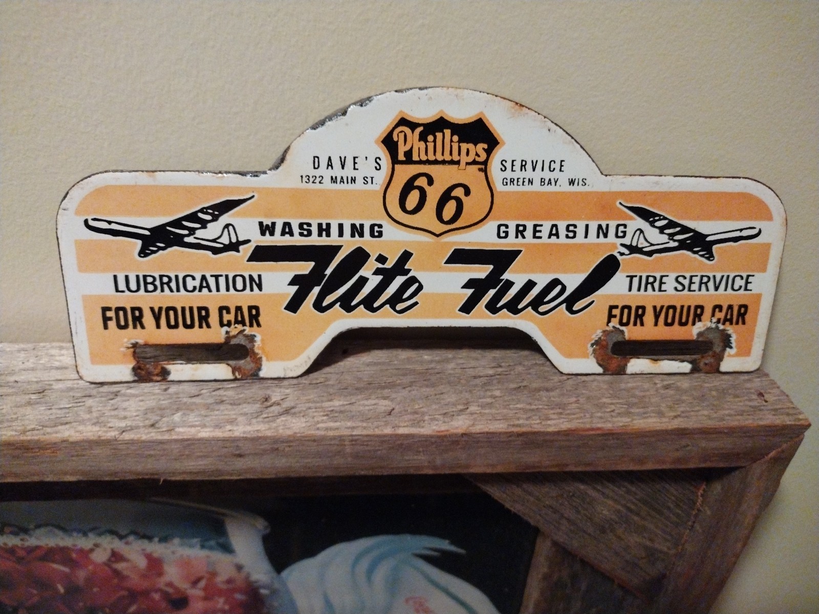 Vintage Phillips 66 Porcelain Metal Advertising Topper Sign