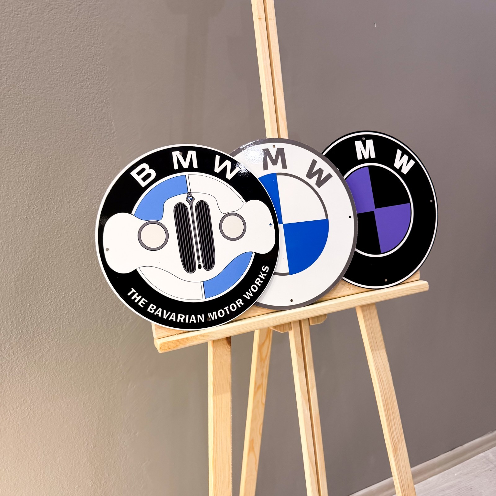 BMW Logo Set (3 PCS) Metal Signs – Classic, Grille & Black Purple – 30 cm (11.8”