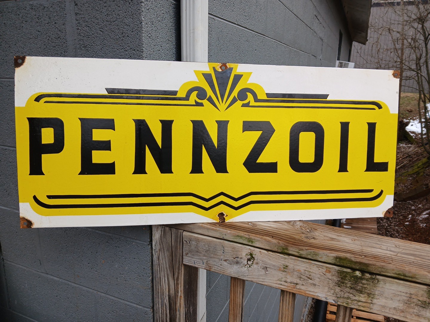 VINTAGE PENNZOIL GASOLINE OIL STATION DEALERSHIP 3FT PORCELAIN ADVERTISING SIGN