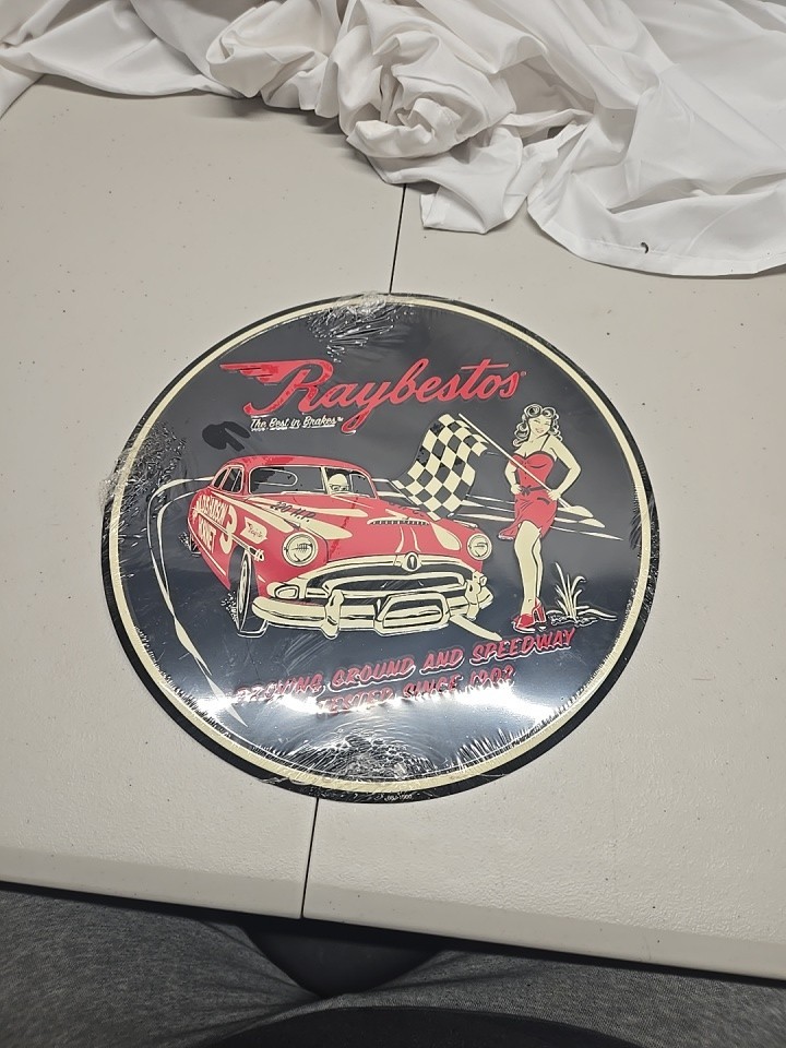 Raybestos Gas & Oil Round Metal Advertising Sign 1902 Reproduction, 12 Inch