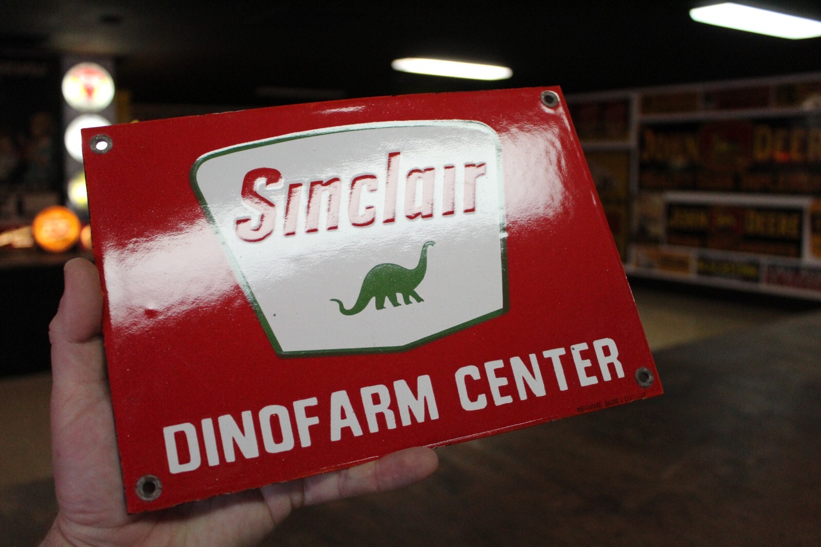RARE SINCLAIR DINO FARM CENTER DEALER PORCELAIN METAL SIGN GAS OIL TRACTOR BARN