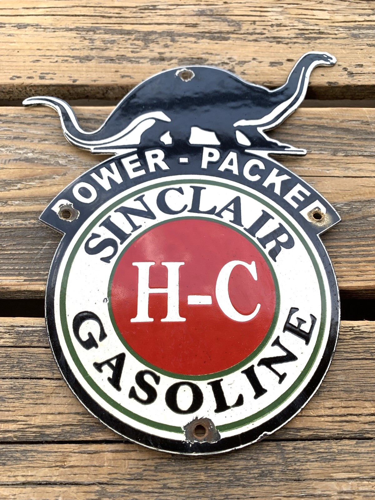 VINTAGE 10×8″ SINCLAIR HC GASOLINE MOTOR OIL PORCELAIN PUMP STATION GAS SIGN