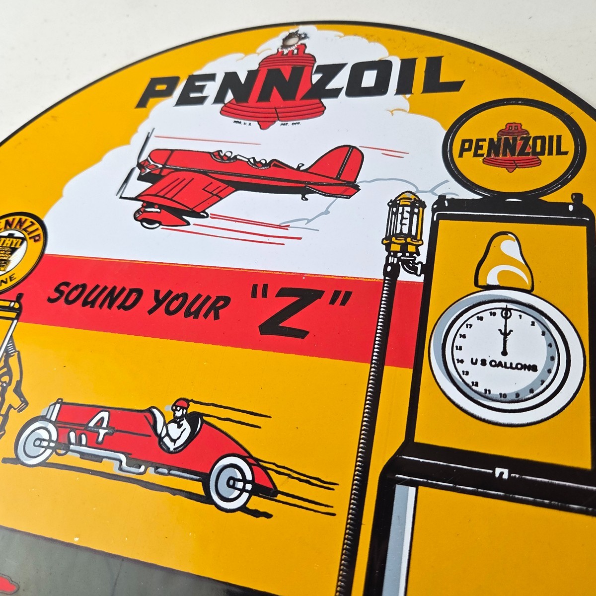 Vintage Pennzoil Sign – Sound Your Z Gas Service Station Pump Porcelain Sign