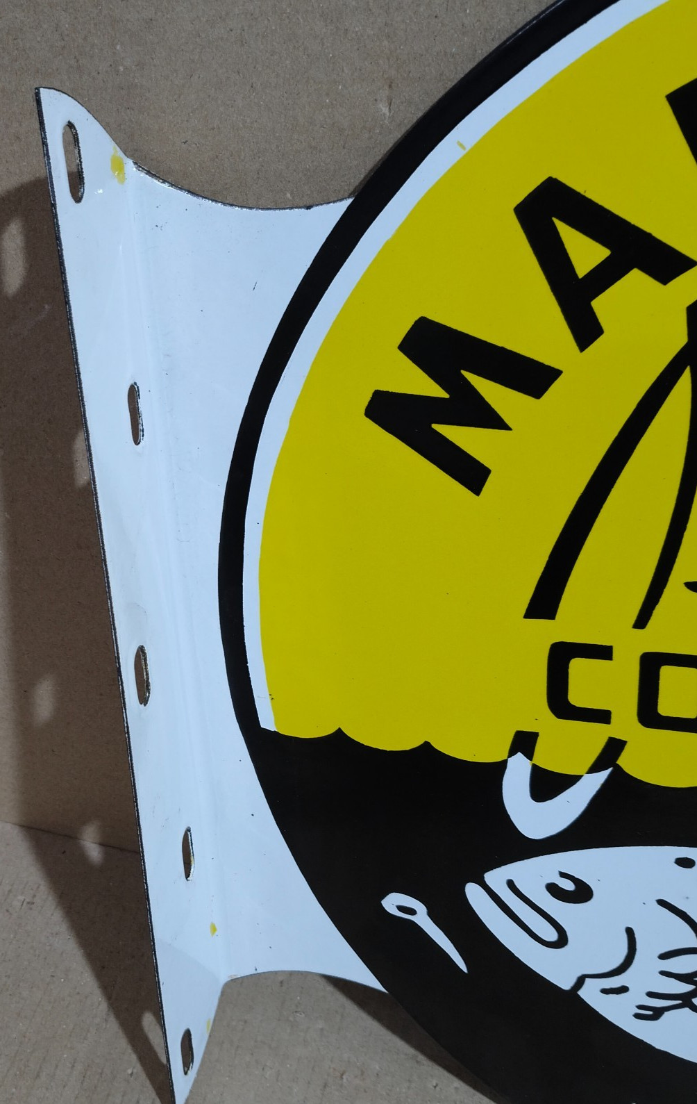 Marathon Bait Company Porcelain Enamel Sign 19.5 x 17 Inches 2 Sided
