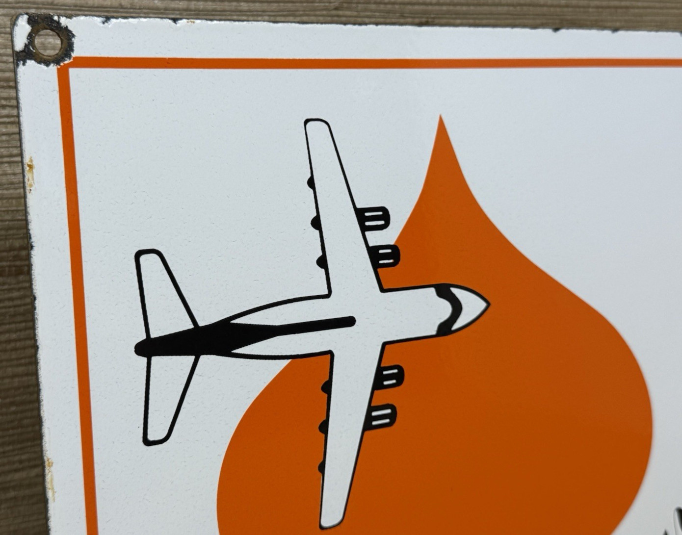 VINTAGE ASPEN AIRWAYS PORCELAIN SIGN GAS OIL AIRLINE AVIATION ORANGE LEAF PLANE