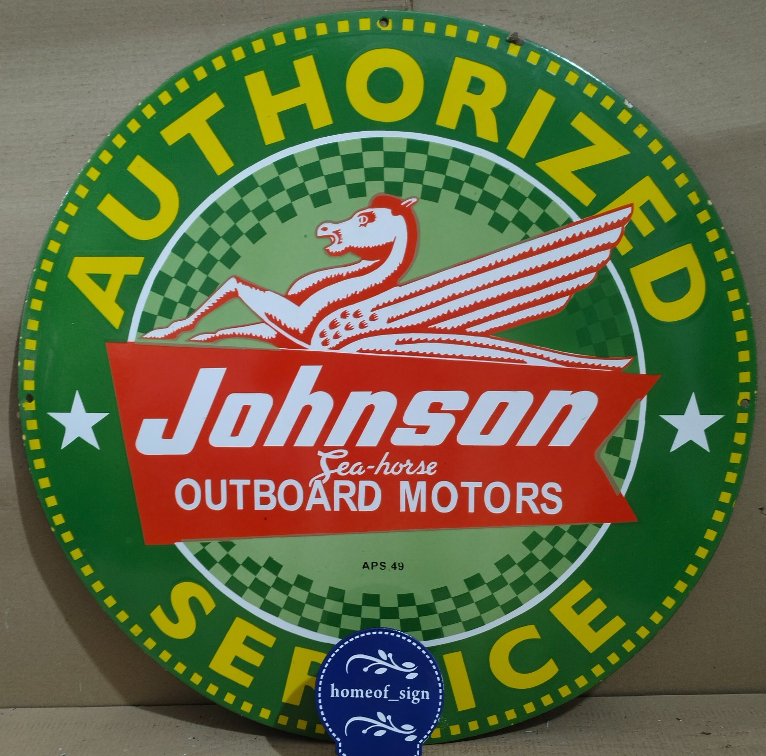 Johnson Outboard Motors Porcelain Enamel Sign 30 X 30 Inches 1 sides