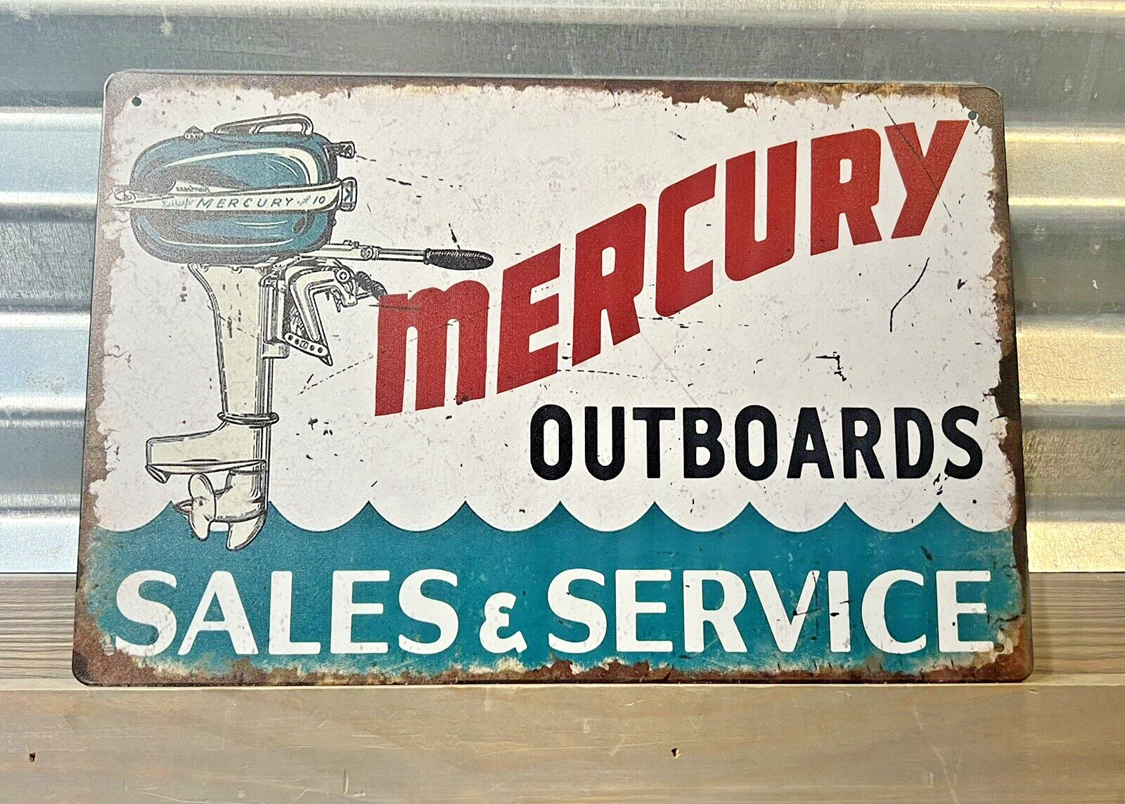 Mercury Outboards Sales and Service Metal Sign 8″x12″