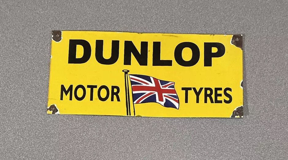 VINTAGE DUNLOP TIRES 12” PORCELAIN SIGN CAR GAS OIL TRUCK GASOLINE