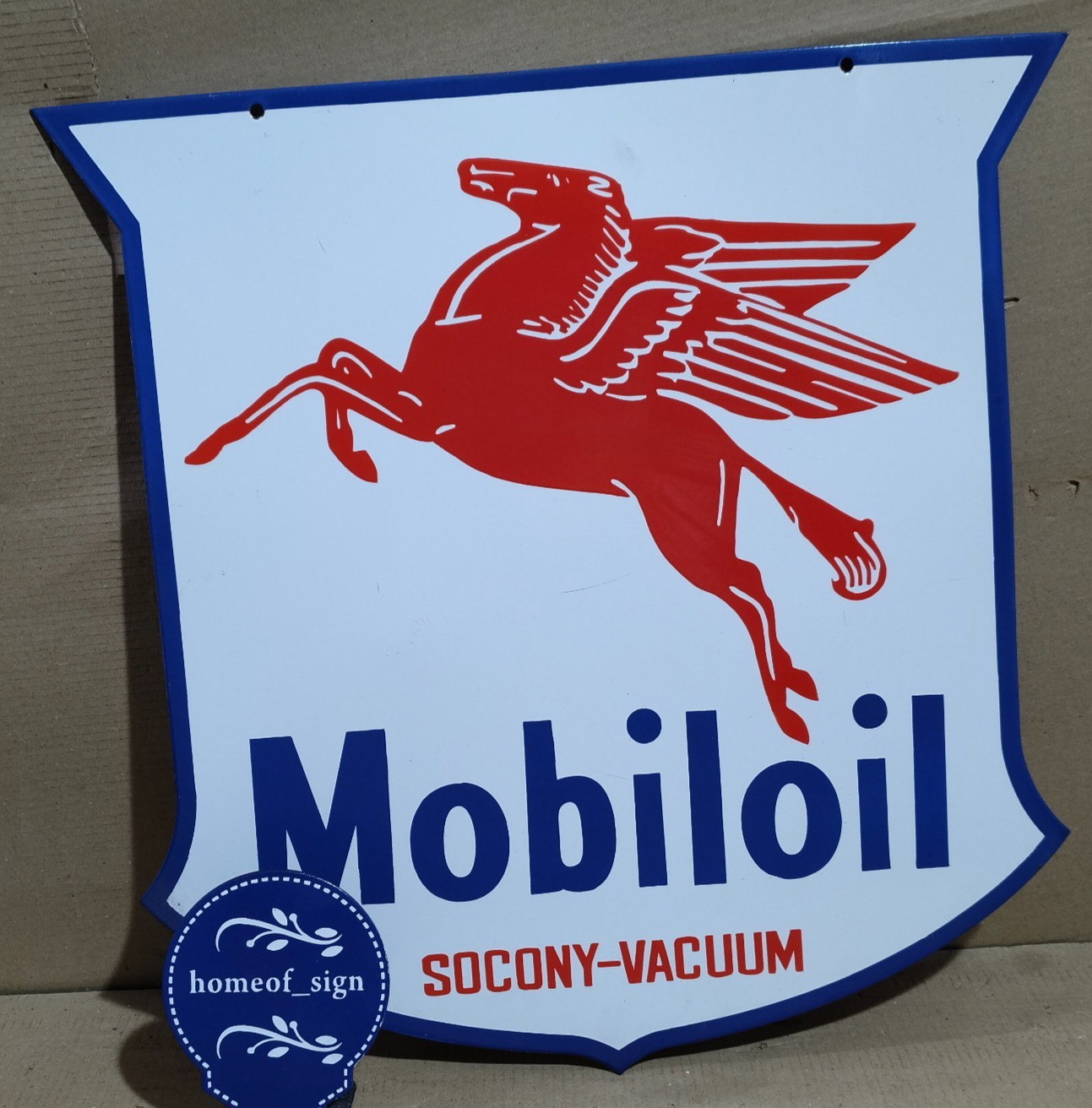 Socony-Vacuum Mobiloil Porcelain Enamel Sign 24 x 24 Inches 2 Sides