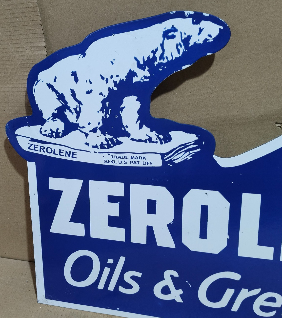 Zerolene Oils & Greases Porcelain Enamel Sign 26 x 18 Inches 2 Sided